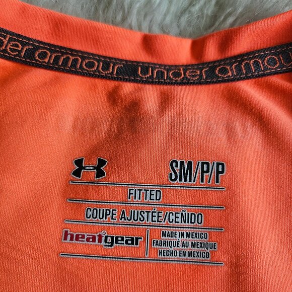 Under Amour Women's Orange Fitted Heatgear Short Sleeve Crew-Neck Shirt Size S - Picture 6 of 7